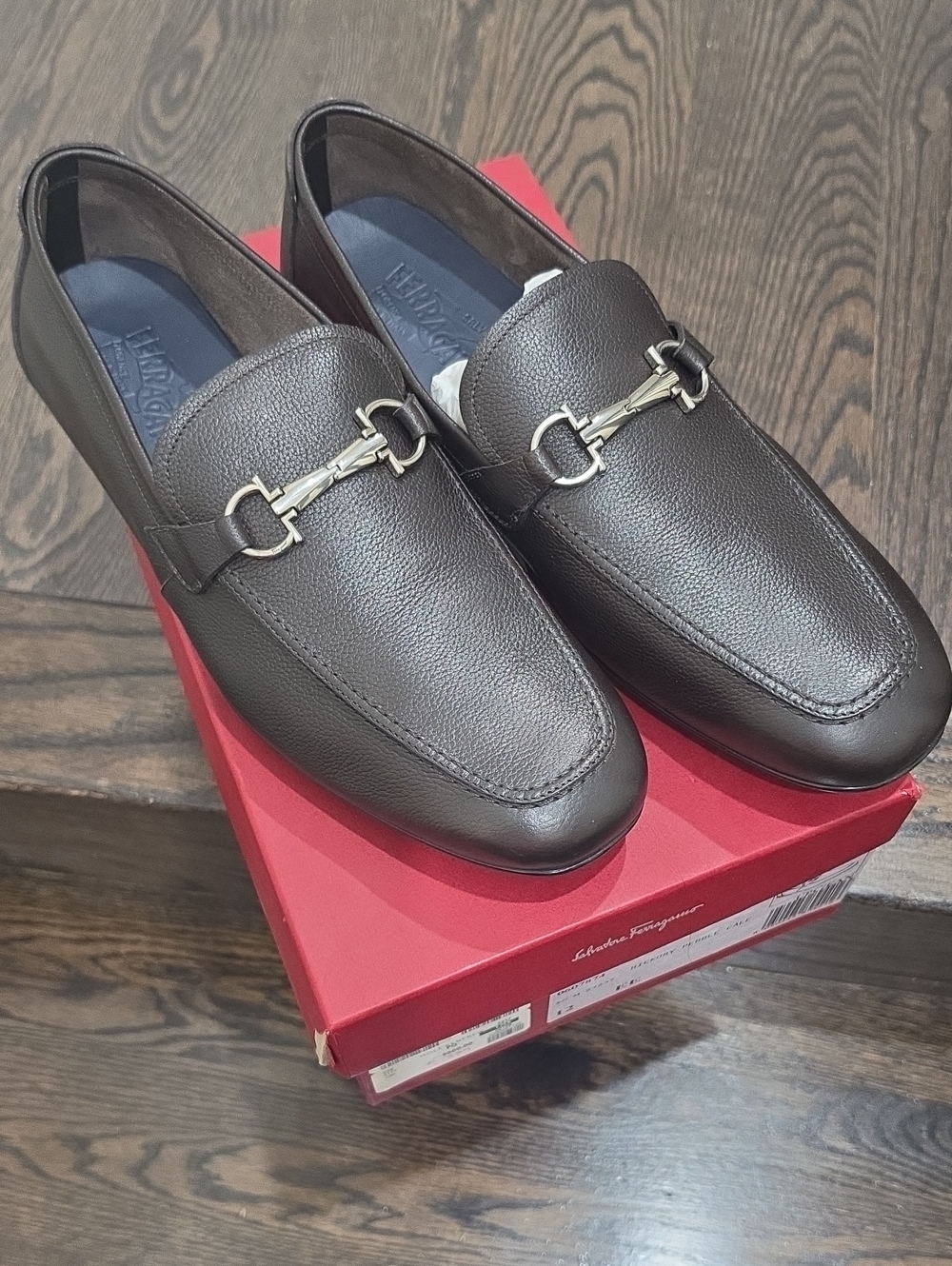 Salvatore Ferragamo Dark Brown Pebbled Leather Bit Loafers